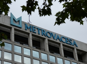 Luminous signage in facade